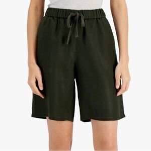 Eileen Fisher Womens Organic Linen Drawstring Black XXS Bermuda Shorts